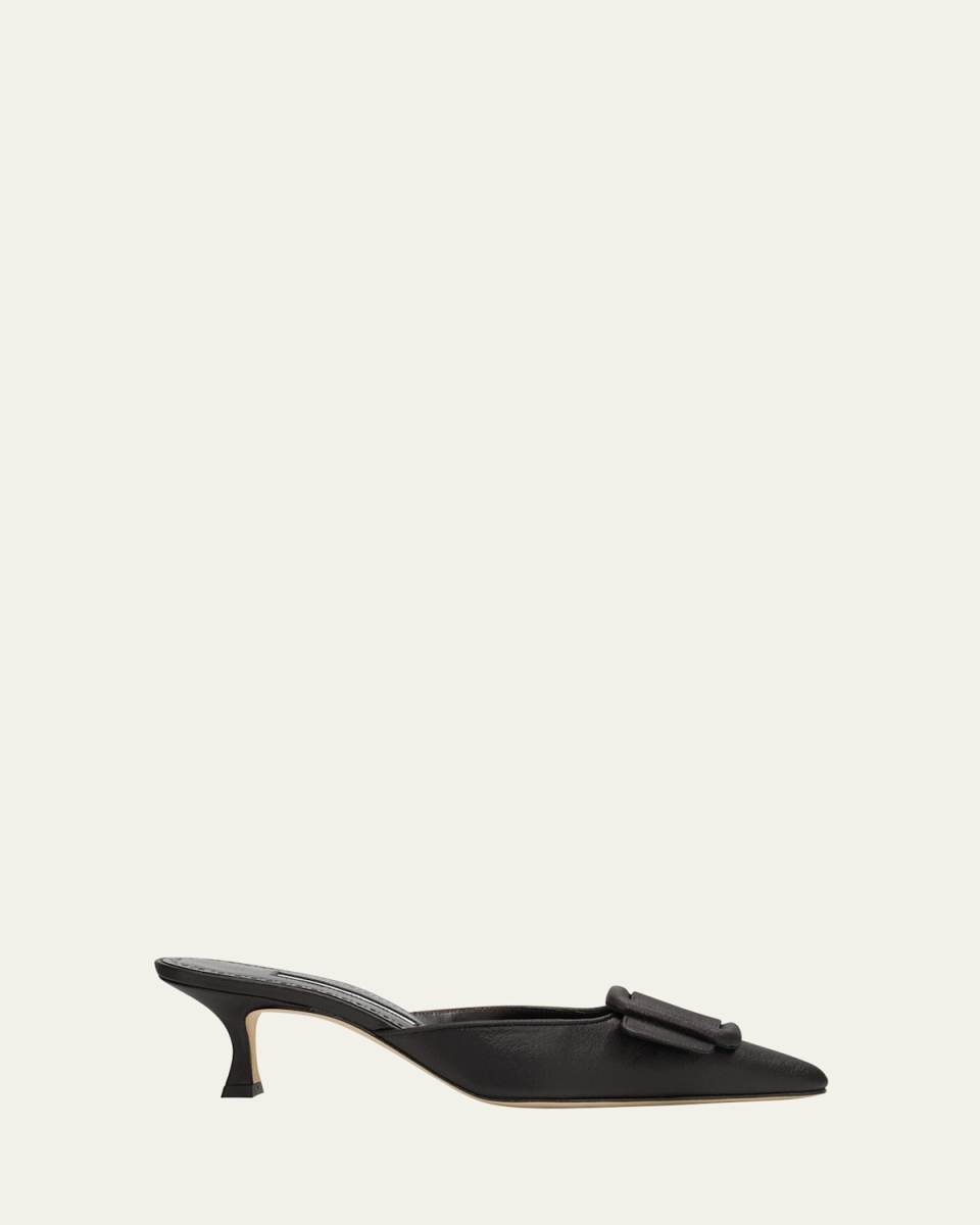 Maysale Satin Buckle Mule Pumps